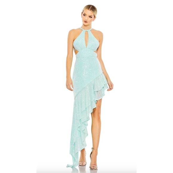 MAC DUGGAL 11274 Mac Duggal Sequin Haler Cut Out Ruffle Asymmetrical Dress 2